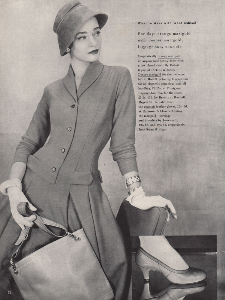What to wear what. Fashion. BRITISH VOGUE 1955 old vintage print picture